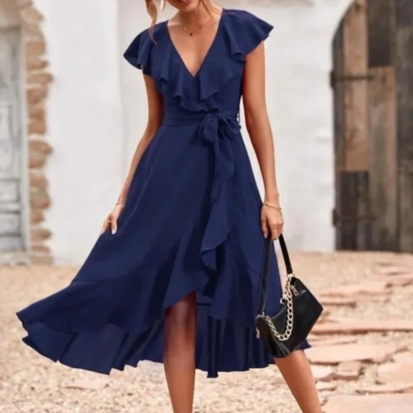 Boho pink ruffle hem wrap belted maxi dress - Picture 7 of 16